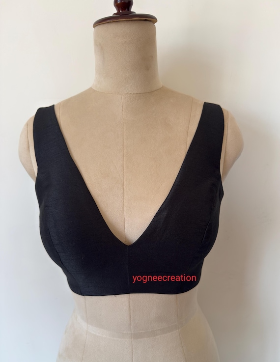 Black Silk Plunging V Neck Saree Blouse - Custom Made - Etsy