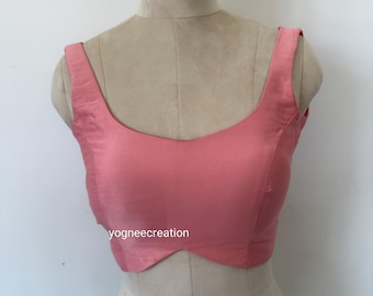Pink Silk Saree Blouse: Sleeveless Wedding Crop Top