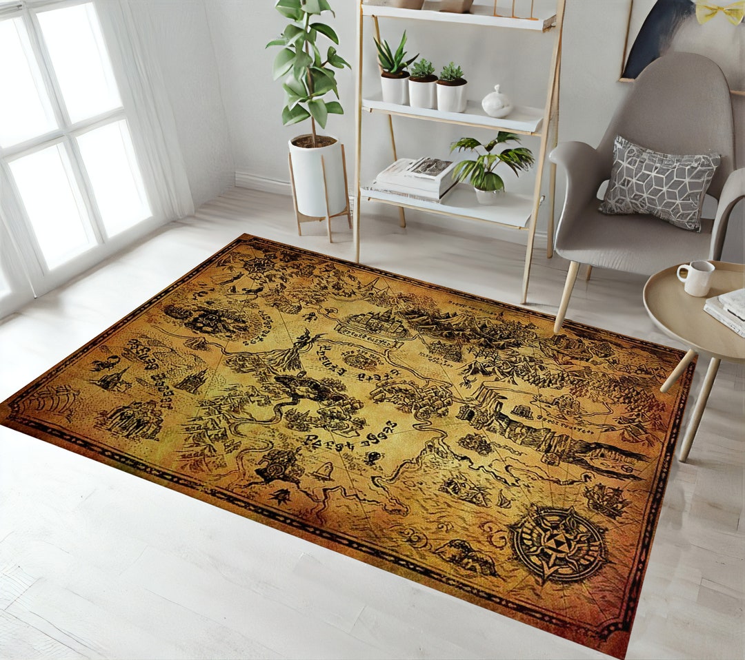 Zelda Map, Legend of Zelda Map Rug, Antique World Map, Animal World Map