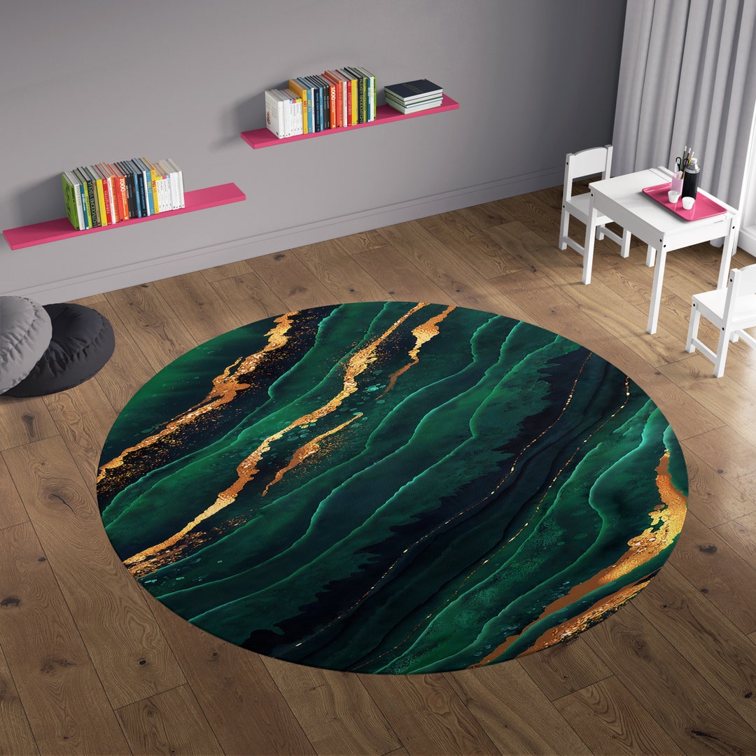 Marble Round Rug Marble Rug Marble Pattern Rug Green Marble Etsy
