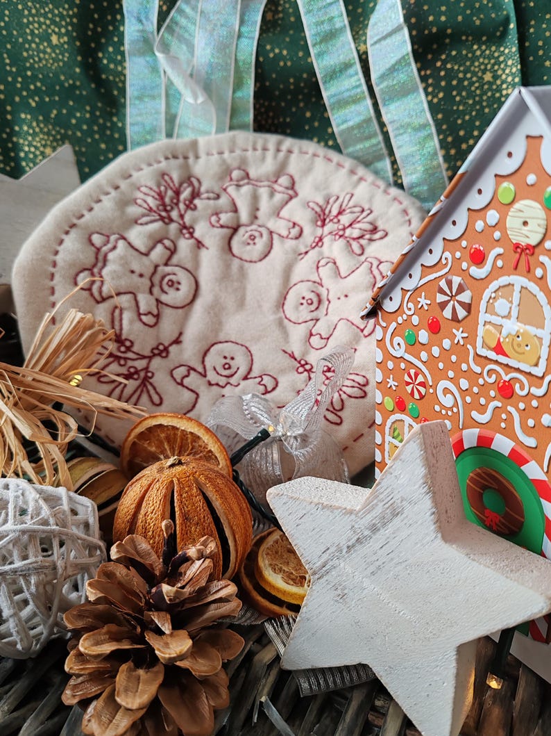 Redwork Gingerbread Gingerbread Girl Redwork Primitive Stitchery Candlemat, Hand Embroidery ...