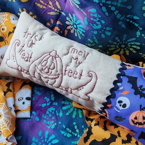 Trick Or Treat Smell My Feet Redwork Stitch Cushion PDF Pattern Download