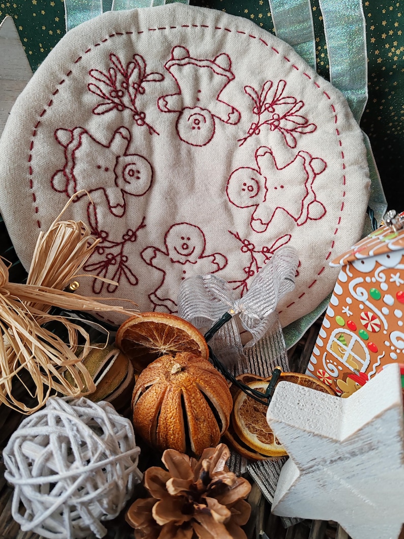 Redwork Gingerbread Gingerbread Girl Redwork Primitive Stitchery Candlemat, Hand Embroidery ...