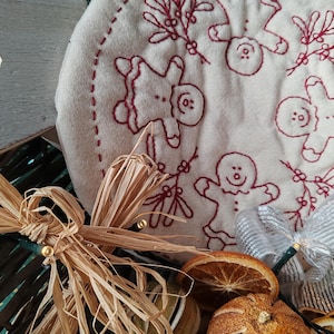 Gingerbread Girl Redwork primitieve stitchery kandelaar, handborduurwerk digitaal pdf-patroon