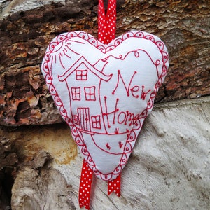 New Home Redwork Hanging Heart Digital Pattern