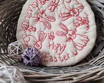 Passe-bougies de Pâques houblonné Redwork, motif primitif PDF, broderie à la main