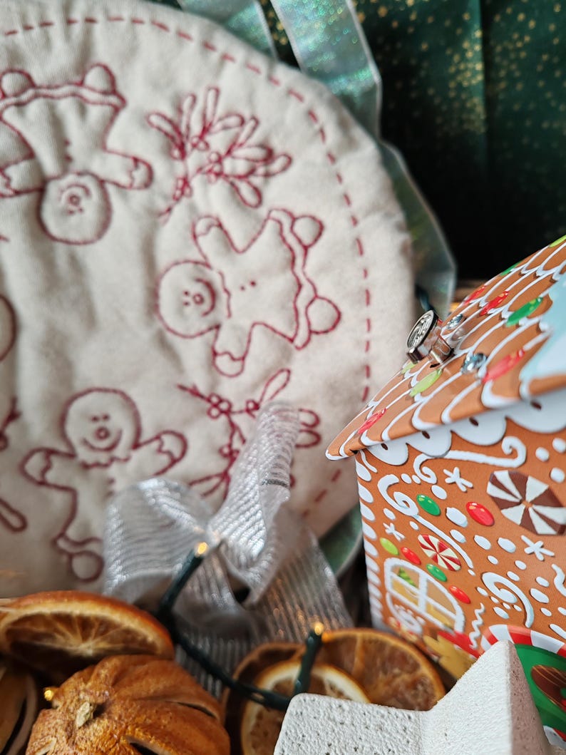 Redwork Gingerbread Gingerbread Girl Redwork Primitive Stitchery Candlemat, Hand Embroidery ...