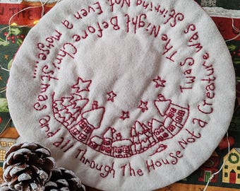 Twas The Night before Christmas.... Candlemat Stitchery Hand Embroidery Pattern PDF Instant Download