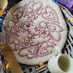 Prim Hearts Candlemat Handstitched Digital PDF Pattern