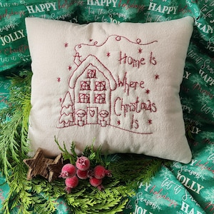 Home Is Where Christmas Is... Primitive Stitchery Redwork Hand Embroidery Digital Pdf Pattern