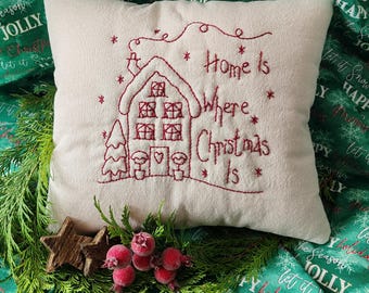 Home Is Where Christmas Is... Primitive Stitchery Redwork Hand Embroidery Digital Pdf Pattern