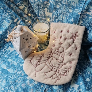 Frosty Snowman Stocking Candlemat, Prim Stitchery, Hand Embroidery, Pattern PDF Instant Download