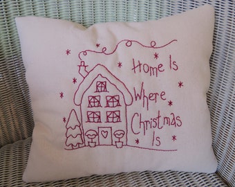 Home Is Where Christmas Is... Primitive Stitchery Redwork Hand Embroidery Digital Pdf Pattern