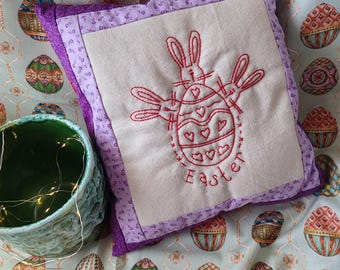 Oeuf de Pâques et motif primitif Redwork du lapin furtif, broderie à la main PDF Télécharger le modèle électronique