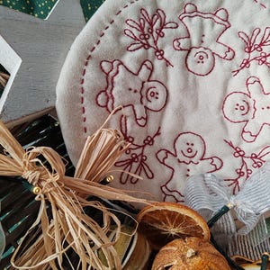 Redwork Gingerbread Gingerbread Girl Redwork Primitive Stitchery Candlemat, Hand Embroidery ...