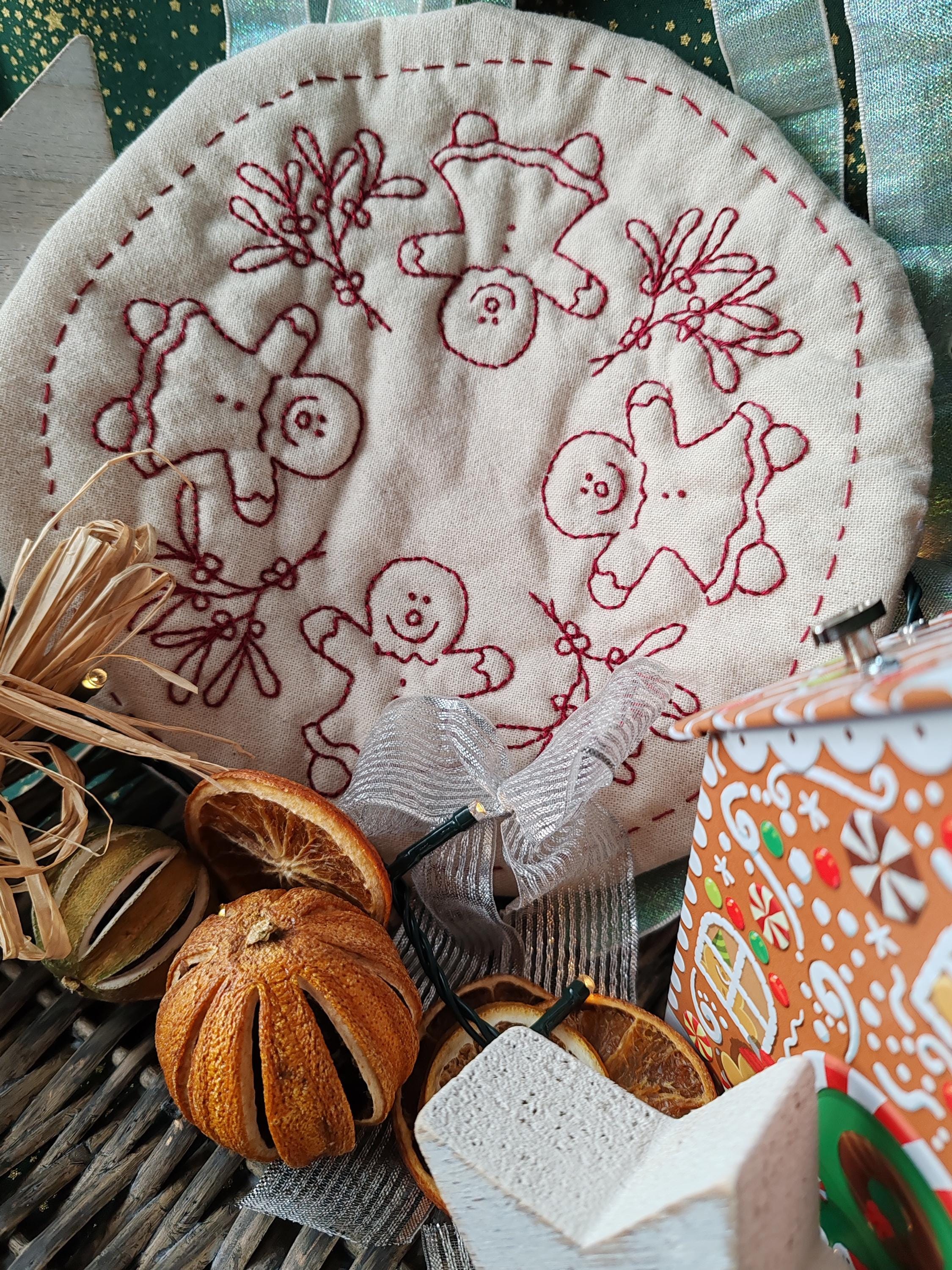 Redwork Gingerbread Gingerbread Girl Redwork Primitive Stitchery Candlemat, Hand Embroidery ...