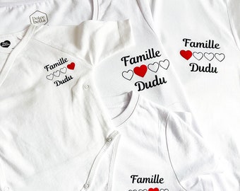 Tee shirt blanc assorti famille coeur