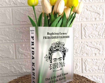 Frida Kahlo themes book shaped acrylic vase for flower, Book vase, Nordic book vase, Book vase little woman, Bookshelf vase