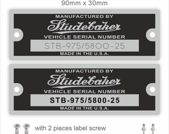 Compatible Studebaker Chassis Serial Number Data Plate ECs, Studebaker VIN plate, Studebaker info data plate, Studebaker licence plate