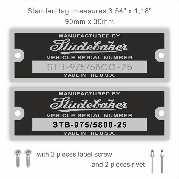 Compatibel Studebaker chassis Serienummer Gegevensplaat EC's, Studebaker VIN-plaat, Studebaker info-gegevensplaat, Studebaker kentekenplaat