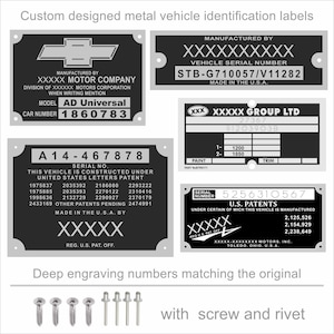 Metal identification tags, chassis number tag, trailer number tag, engine number tag and vehicle identification plate, vin tag, vin plate image 1