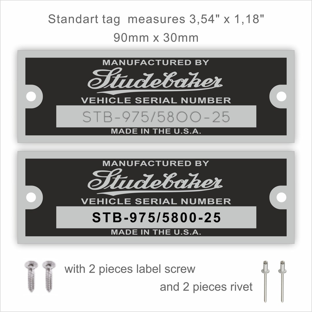 Studebaker Car Chassis Serial Number Data Plate Ecs, Studebaker VIN Number Plate, Studebaker