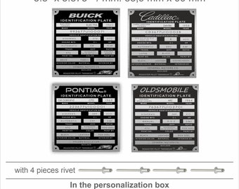 Metal idenfication info data plate compatible for Buick  Pontiac  Oldsmobile Cadillac info data plate, Metal label for classic cars