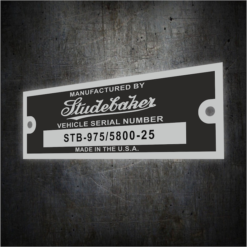 Studebaker Car Chassis Serial Number Data Plate Ecs, Studebaker VIN Number Plate, Studebaker