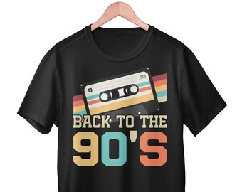May include: Black t-shirt with a retro-style cassette tape graphic and the text "Back to the 90's".