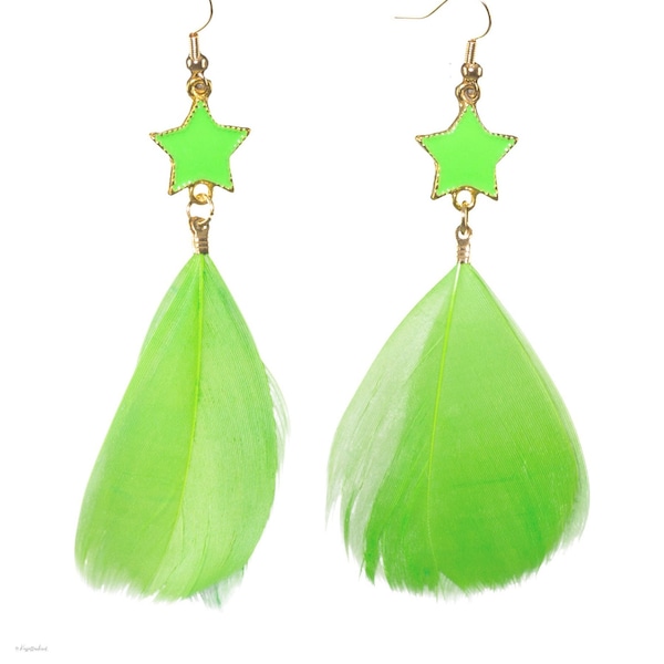 Boucles d’oreilles en plumes Vert néon, années 80 et 90 Thème Costume de fête Tenue Accessoires pour femmes, Boucles d’oreilles en plumes Vert néon