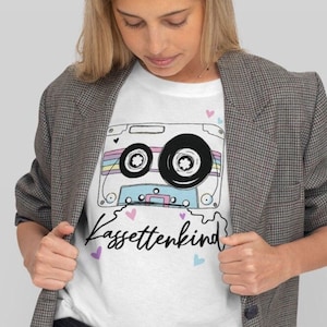 Cassette child T-shirt, 80s & 90s theme party outfit, retro cassette band salad, theme party shirt made of sustainable cotton