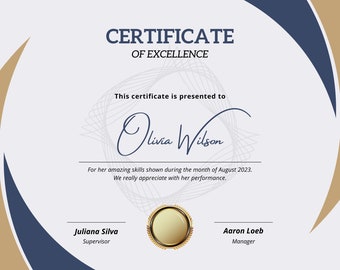 Custom Certificate Of Excellence
