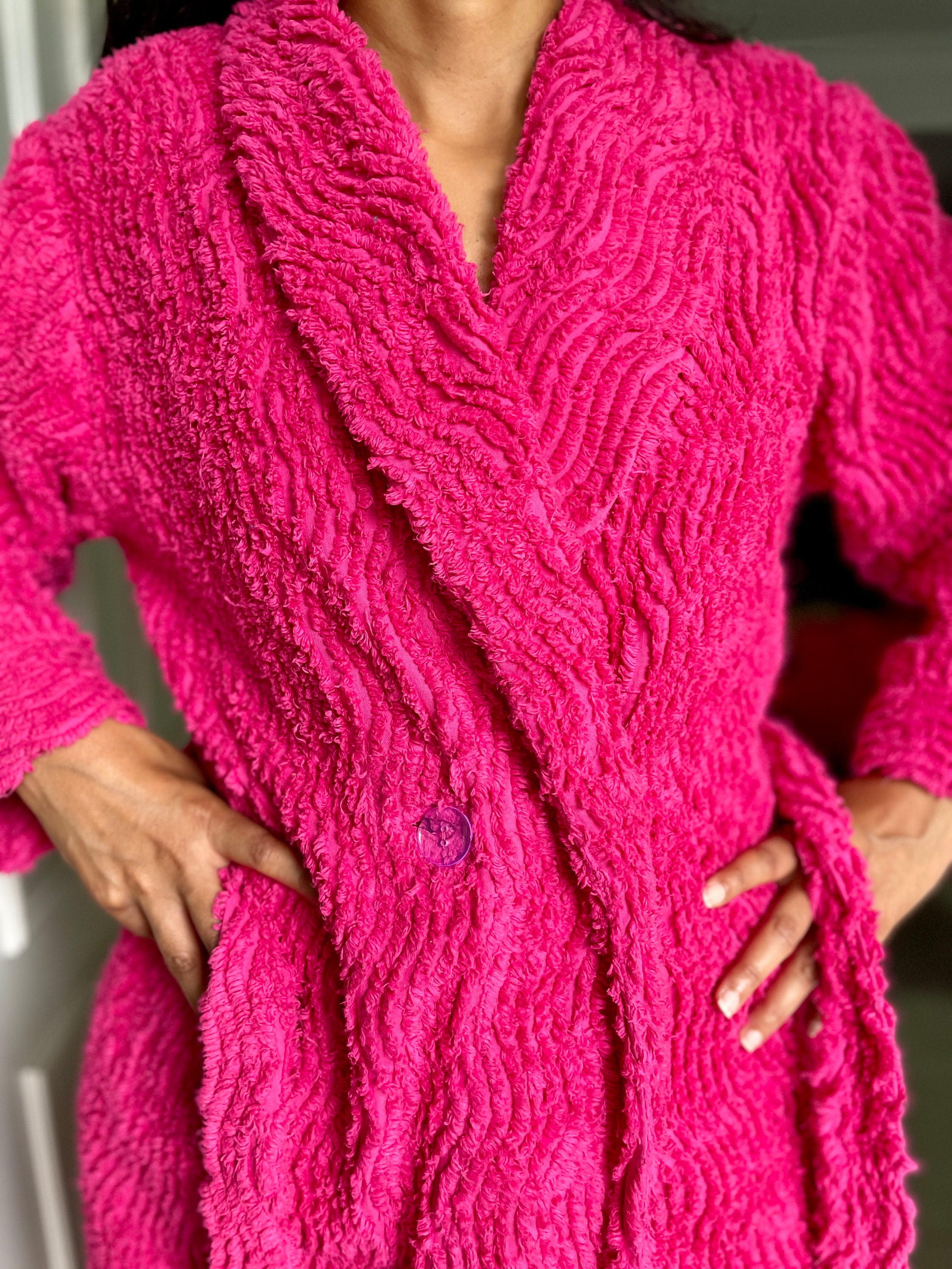 Vintage Style 100 Cotton Chenille Dressing Gown / Robe Hand Made in