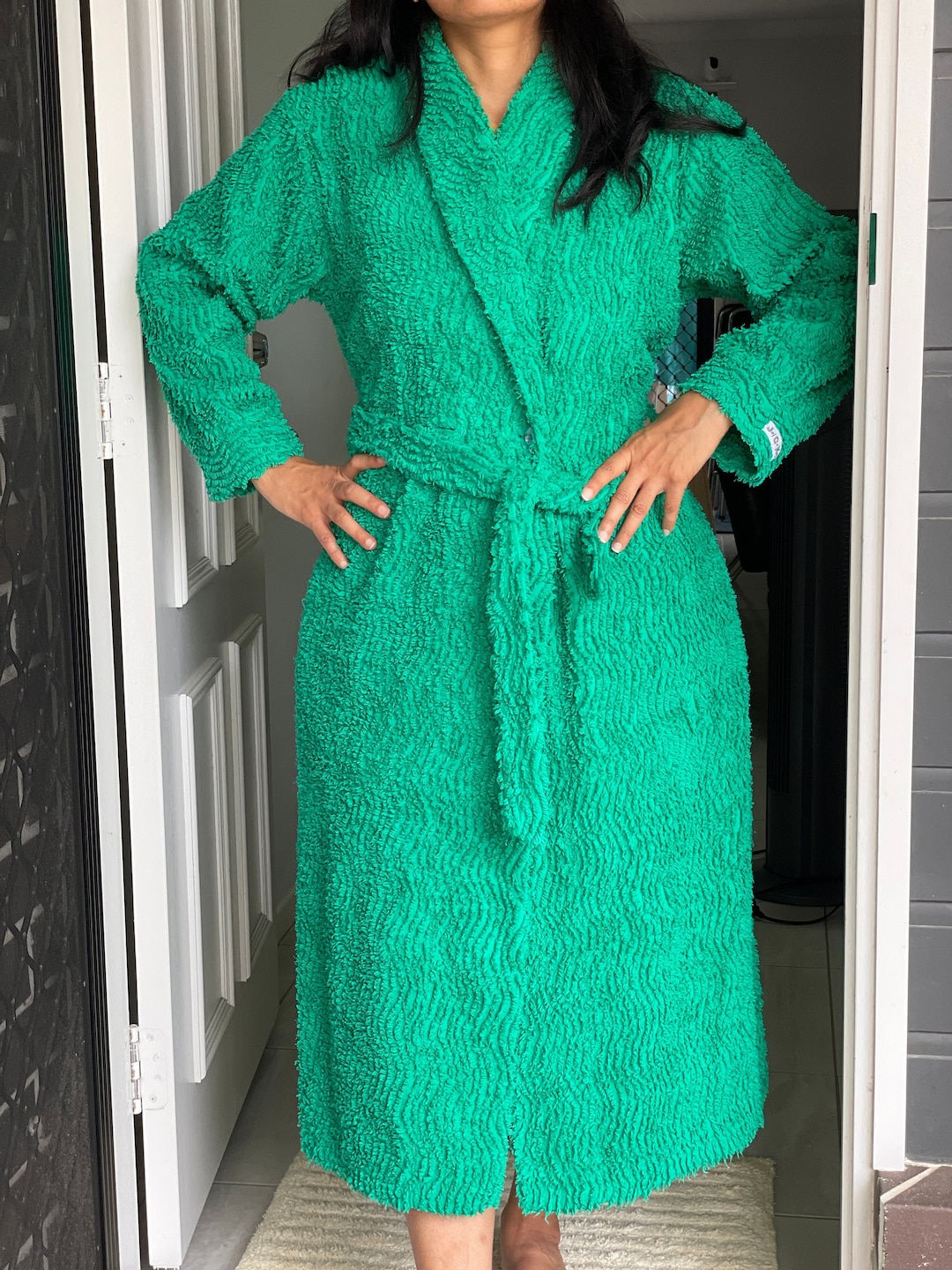 Vintage Style 100 Cotton Chenille Dressing Gown / Robe Hand Made in