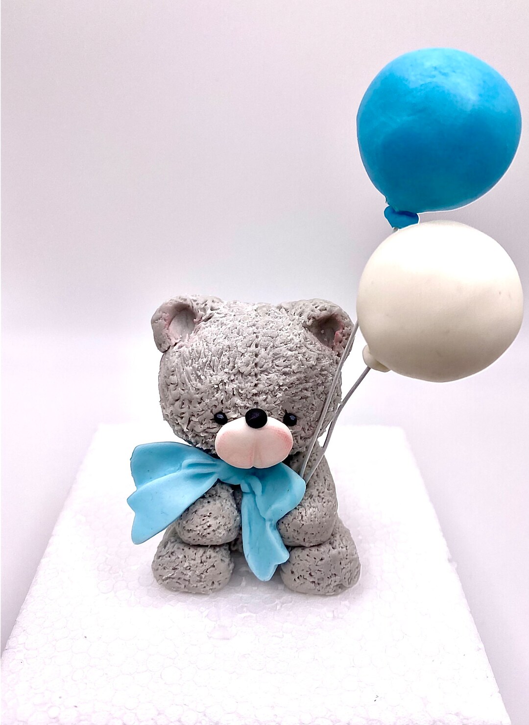 Cute Fondant Teddy Bear Cake Topper With Bow and Balloons, for Birthday ...