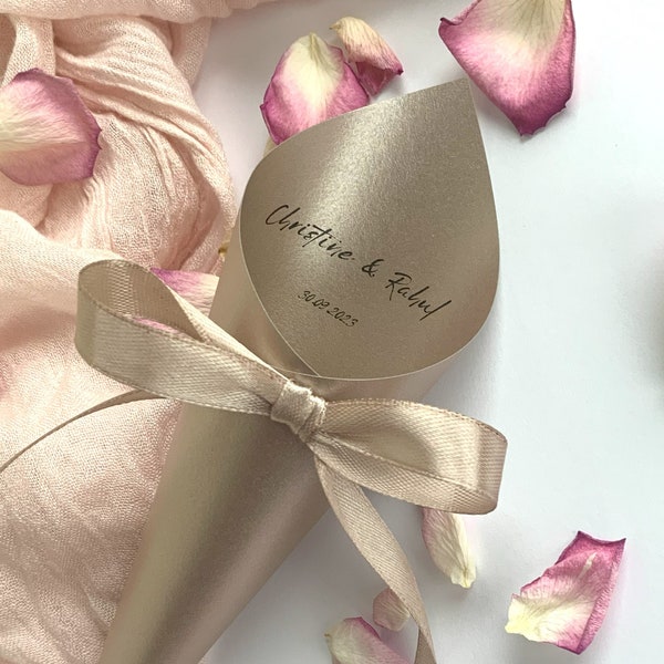 Personalized Wedding Confetti Cones and Biodegradable Confetti | Set of 10 | Luxe Paper Design | Subtle Shimmer | Handcrafted | Style #32