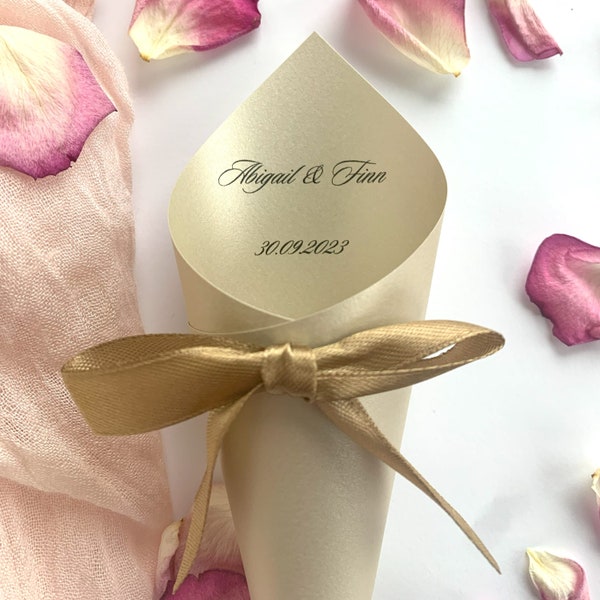 Personalized Wedding Confetti Cones and Biodegradable Confetti | Set of 10 | Luxe Paper Design | Subtle Shimmer | Handcrafted | Style #36