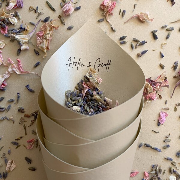 50 Guests Personalized Wedding Confetti Cones and Biodegradable Confetti | Luxe Paper Design | Subtle Shimmer | Handcrafted | Style #31