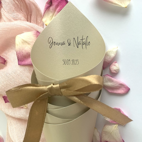 Personalized Wedding Confetti Cones and Biodegradable Confetti | Set of 10 | Luxe Paper Design | Subtle Shimmer | Handcrafted | Style #34