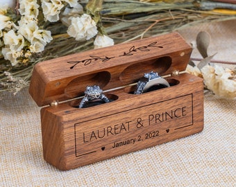 Personalized Wedding Ring Box, Wide Wood Double Ring Box, Ring Bearer Box, Slim Unique Ring Holder, Ring Box Proposal, Modern Rustic Wedding