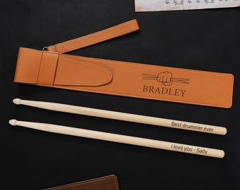 Engraved Drumstick Bag, Personalized Drumstick Holder with Drumsticks, Gift for Drummer, Drumstick Sleeve, Drum Accessories,Drumsticks Pouch