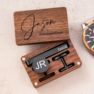Gepersonaliseerde Bruidsjonkers Geschenken Set Aangepaste Manchetknopen Dasspeld & Rechthoek Geschenkdoos Groomsman Beste Man Cadeau Heren Dasspeld Manchetknopen Cadeaus voor mannen