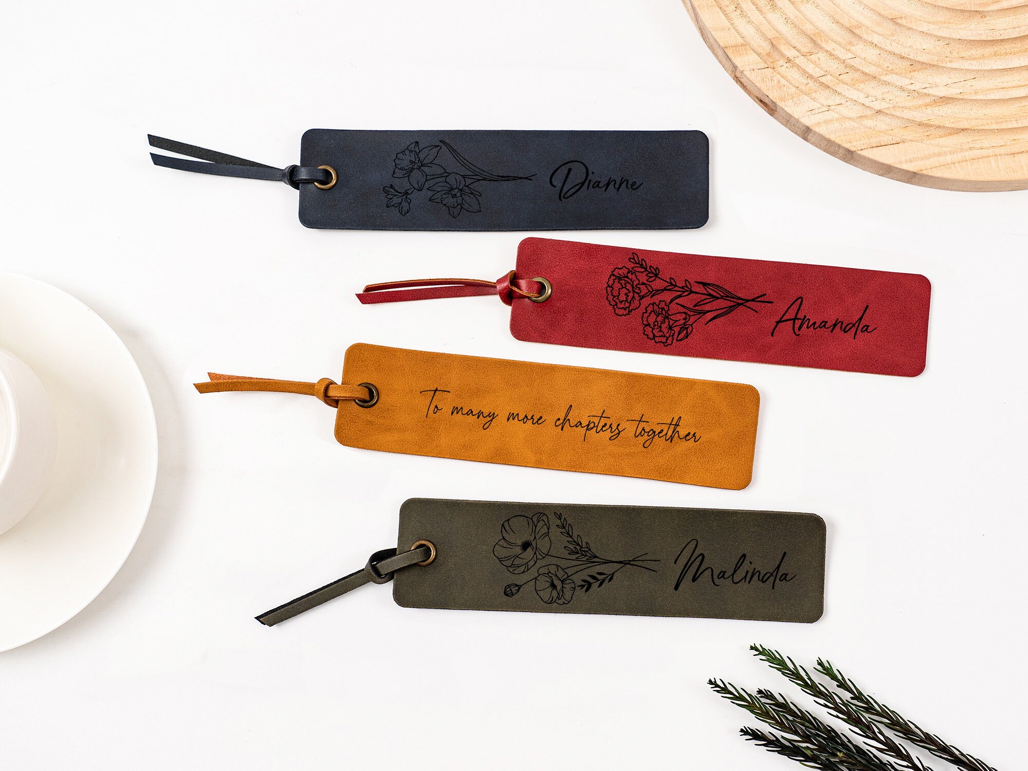 Personalized Leather Bookmark, Custom Name Bookmark with Birth Month Flower, Gifts for readers, Book Lover Gift, Birthday Gift for her