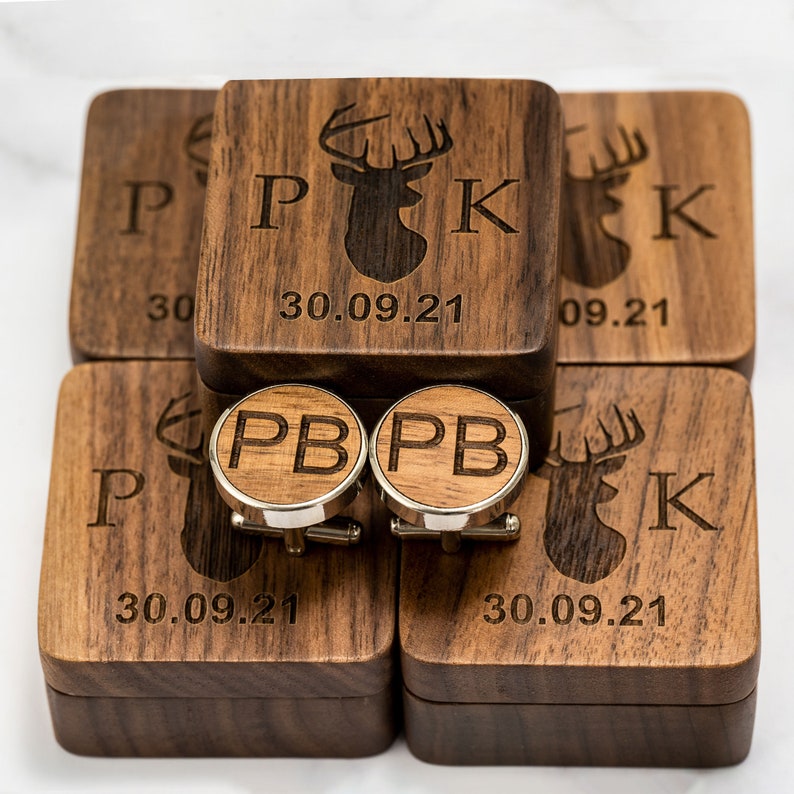 Engraved Wood Cufflinks, Custom Wedding Day Cuff links, Personalized Husband Cufflinks, Groomsmen Proposal, Best Man Gift, Anniversary Gift image 6