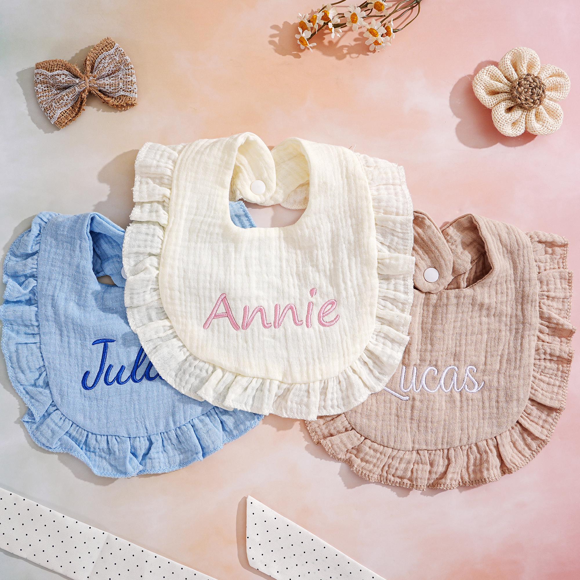 Personalized Embroidered Ruffle Baby Bib, Name Baby Burp Cloth, Soft ...