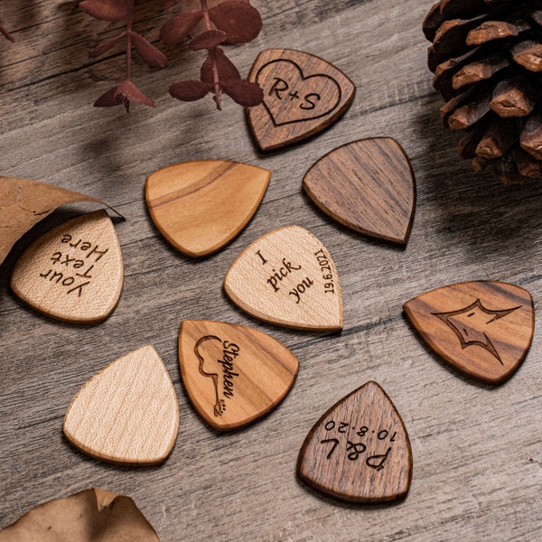Custom Wooden Guitar Pick, Unique Personalized Engraved Guitar Picks, Put Your Text & LOGO, Gift for Dad Boyfriend, Gifts for Guitar Player