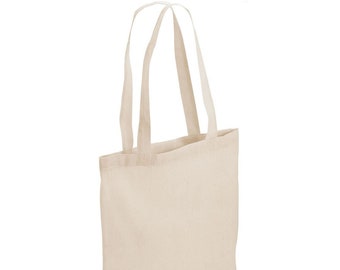 Set of 12 Long Handled Canvas Shopper Bags Eco-Friendly 100% Cotton Reusable Tote Bags Ideal for Screen Printing 34x41cm with 33cm Handles