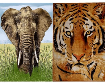 Large Faux Fur Throw Blanket: Tiger or Elephant Design (150x200cm)