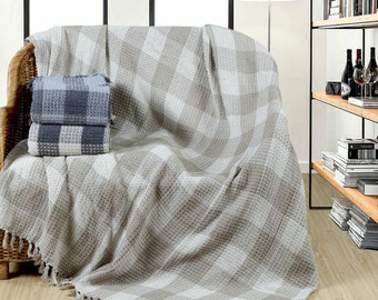 Cotton Waffle Throw Blanket: Contemporary Check Bed Sofa Cover