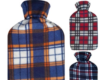 Hot Water Bottle With Cover Check Fleece 2L Tartan Designs Warm Natural Rubber